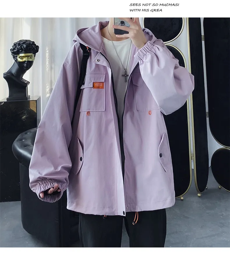 2022 Oversized Men's Hooded Jacket - Casual Windbreaker Harajuku Coat Outwear