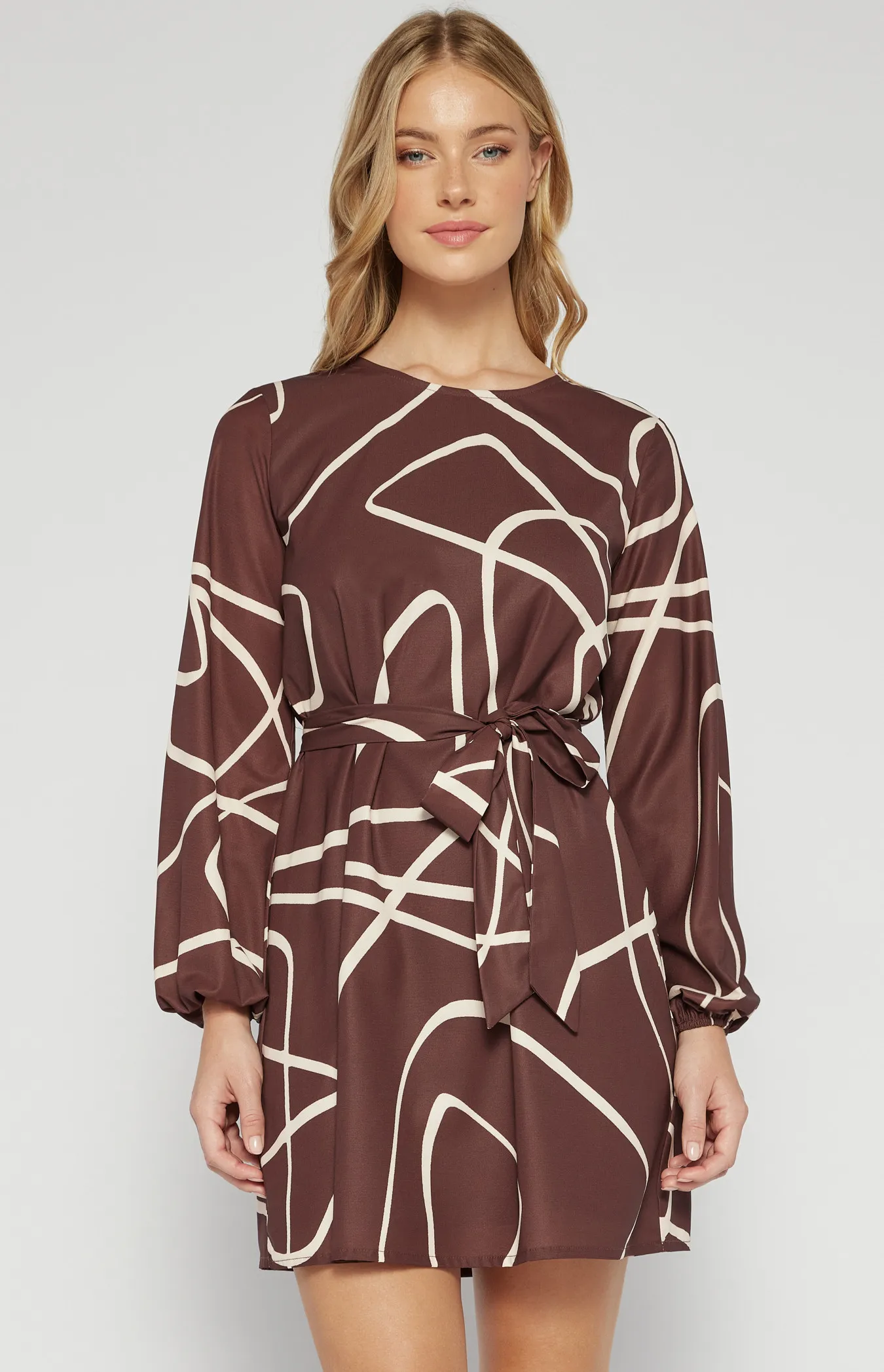 Abstract Printed Round Neck Shift Dress (SDR547-4B)