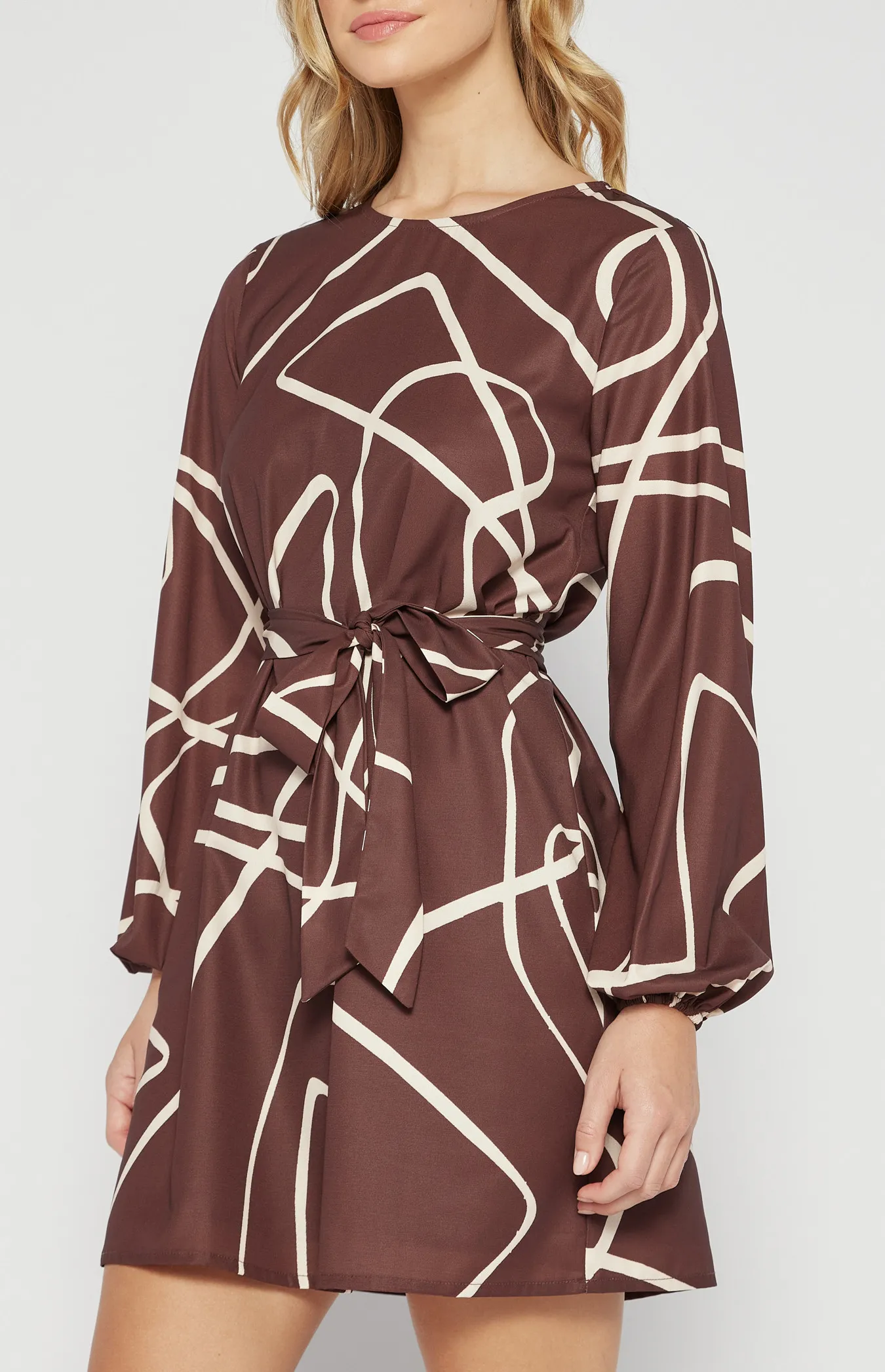 Abstract Printed Round Neck Shift Dress (SDR547-4B)