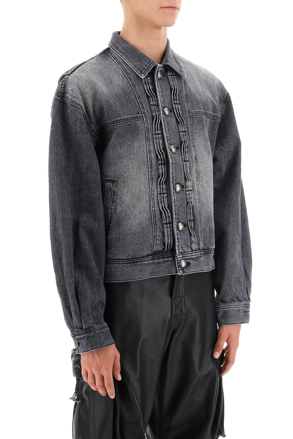 Andersson bell washed black denim jacket with wavy details AWA570M