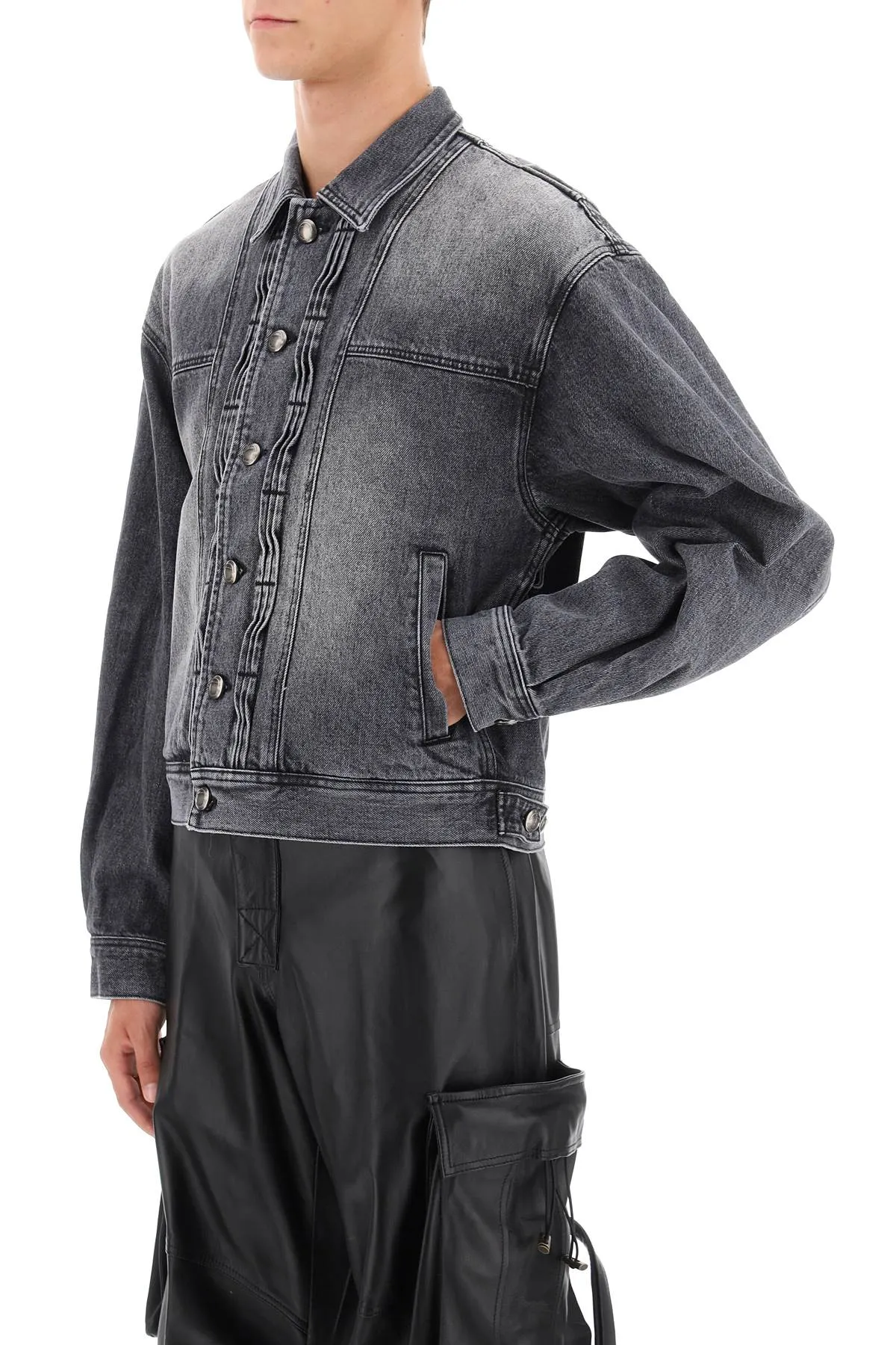 Andersson bell washed black denim jacket with wavy details AWA570M