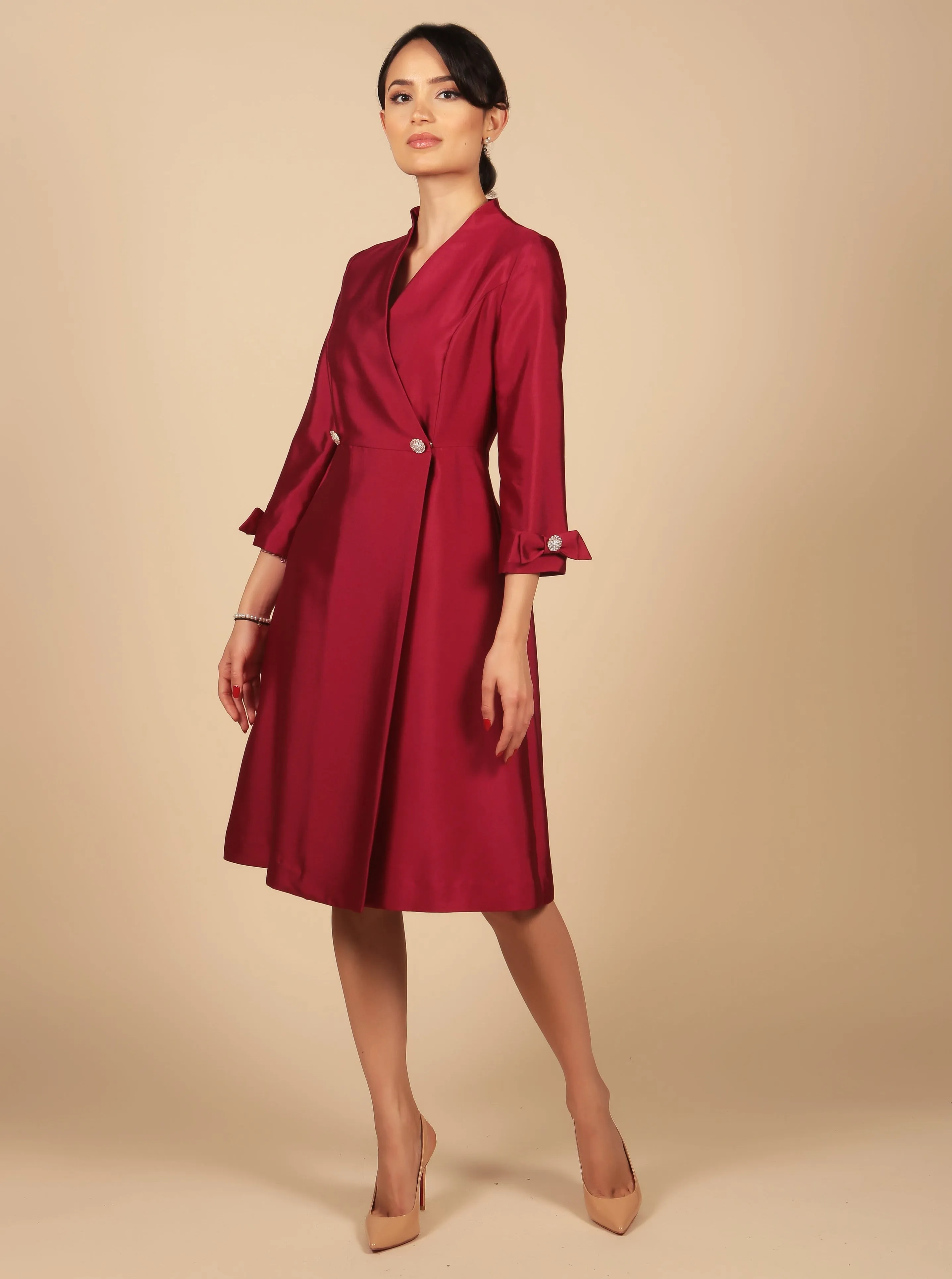 Astor Silk and Wool Dress Coat Rosso