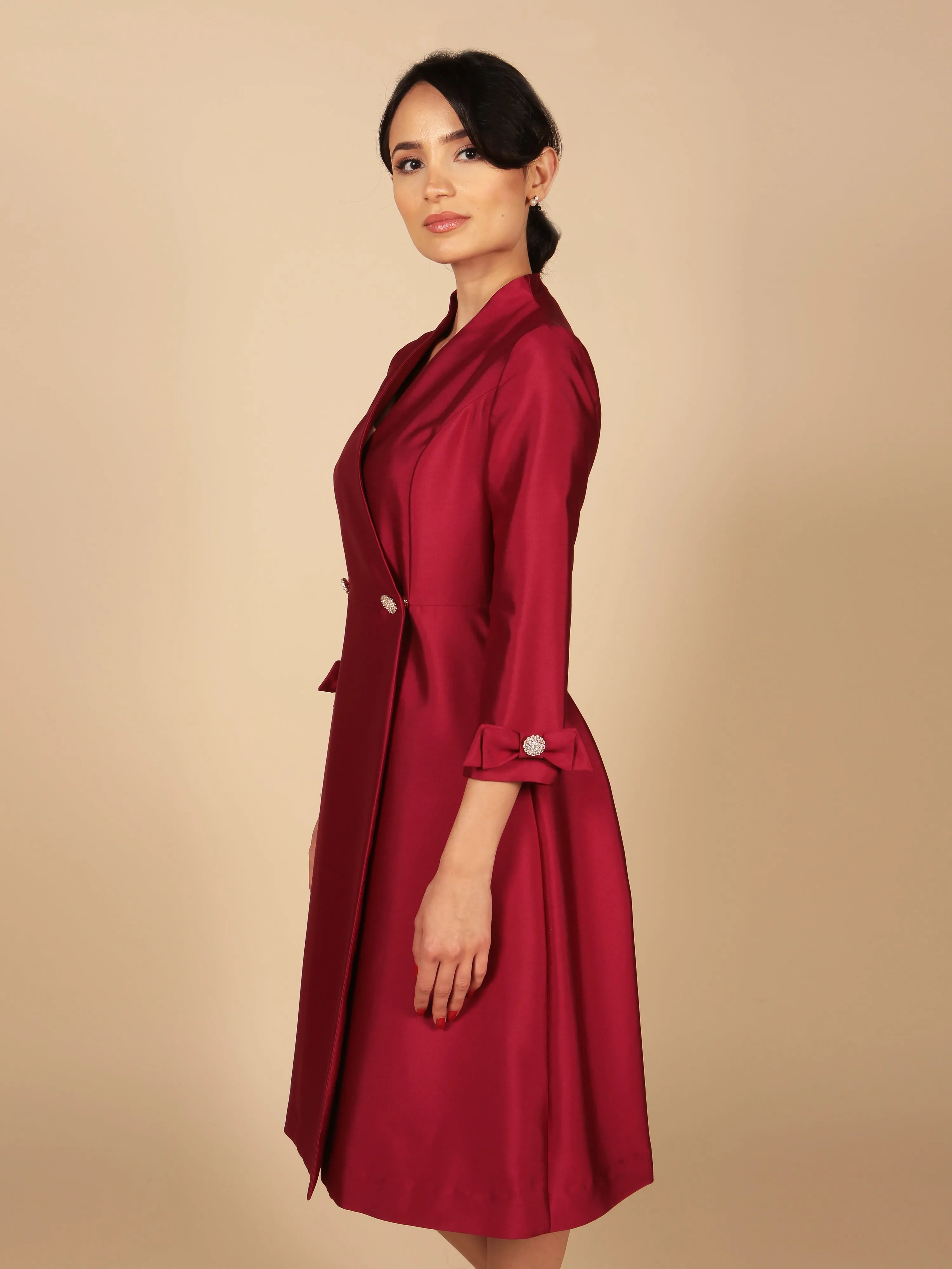 Astor Silk and Wool Dress Coat Rosso