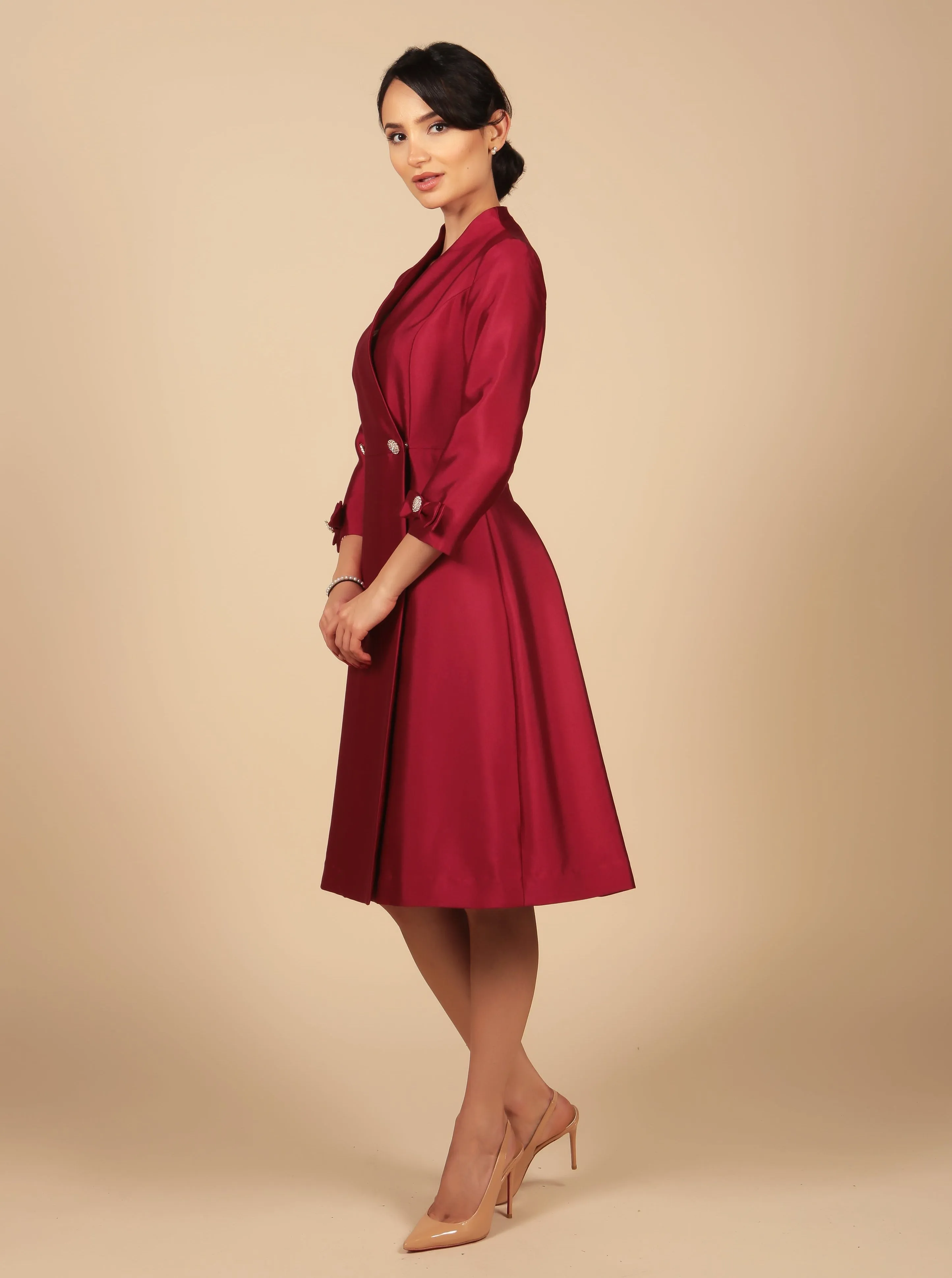 Astor Silk and Wool Dress Coat Rosso