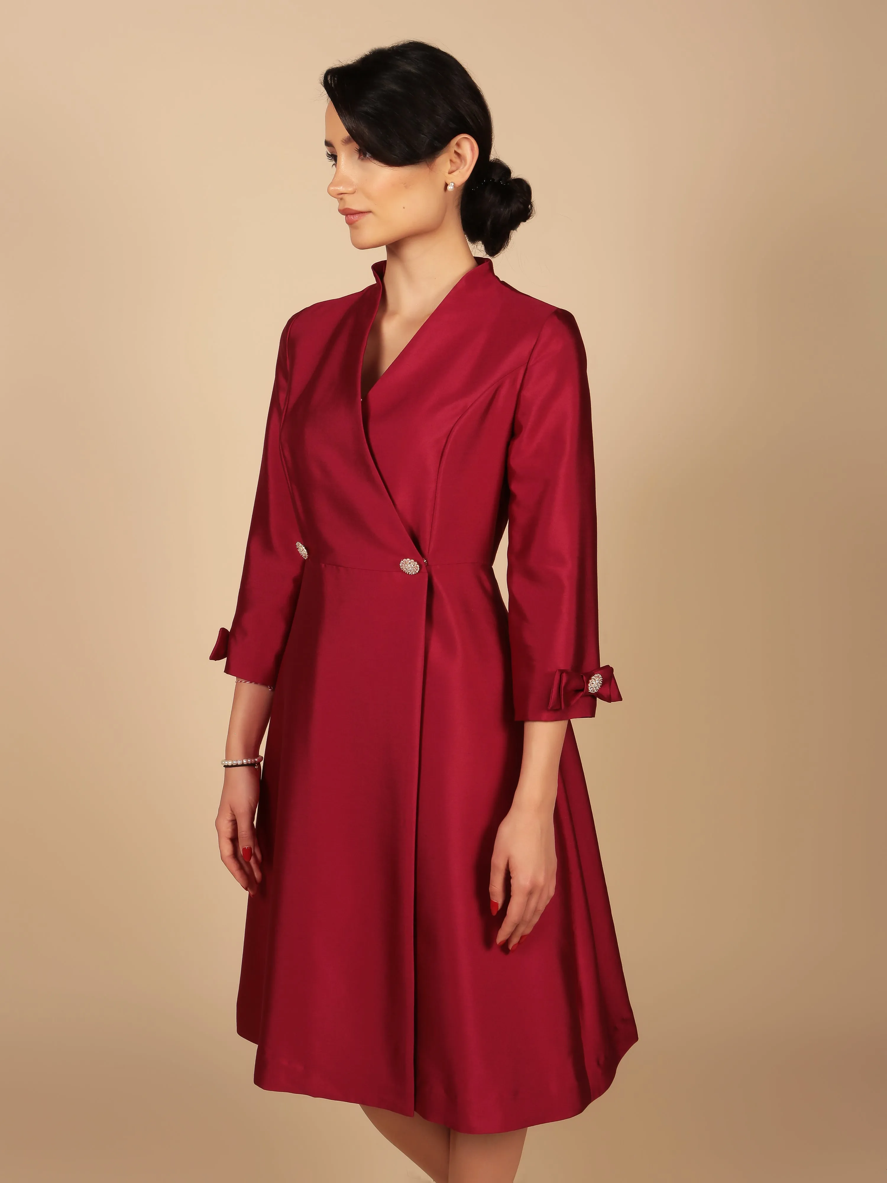 Astor Silk and Wool Dress Coat Rosso