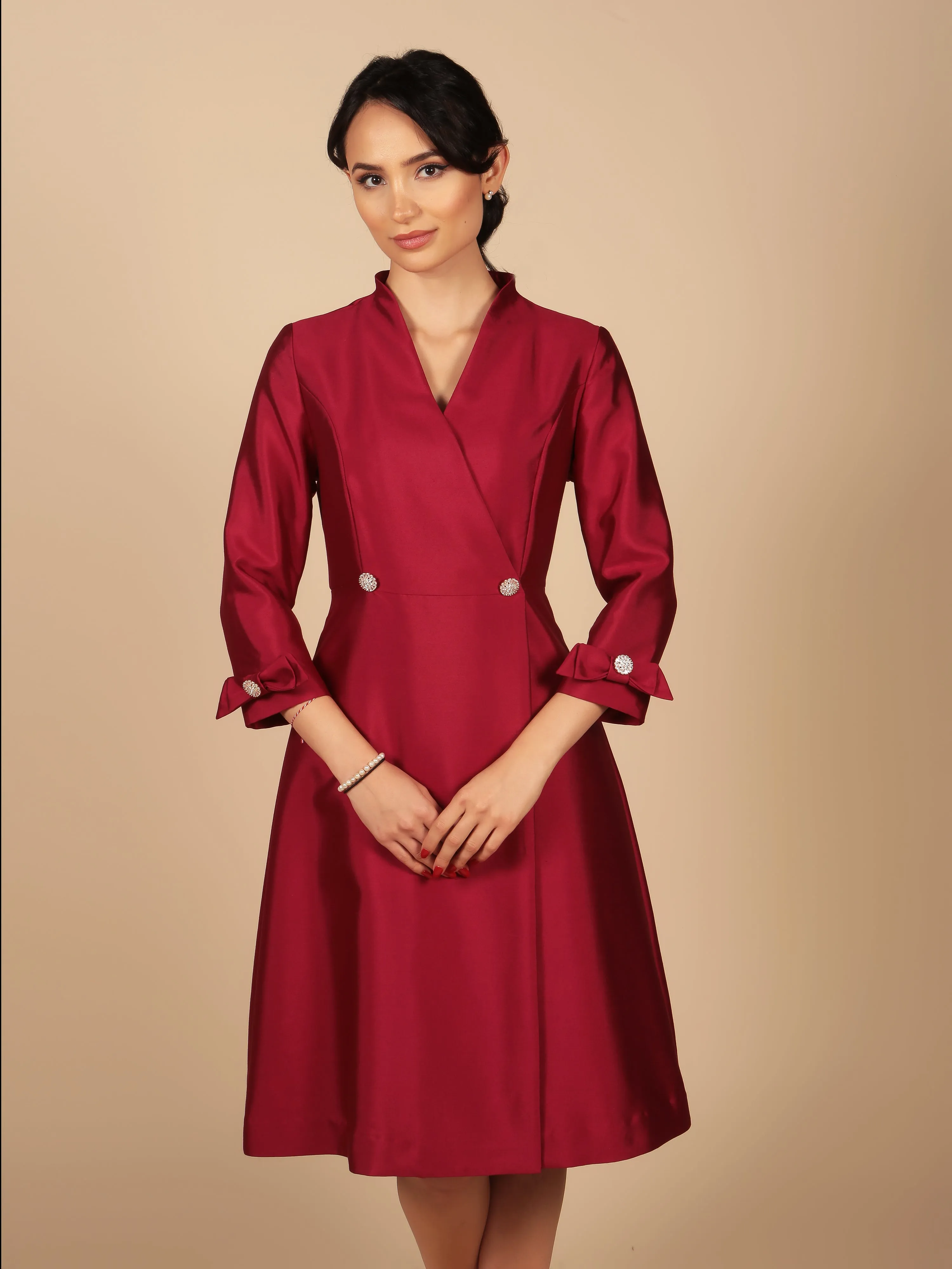 Astor Silk and Wool Dress Coat Rosso