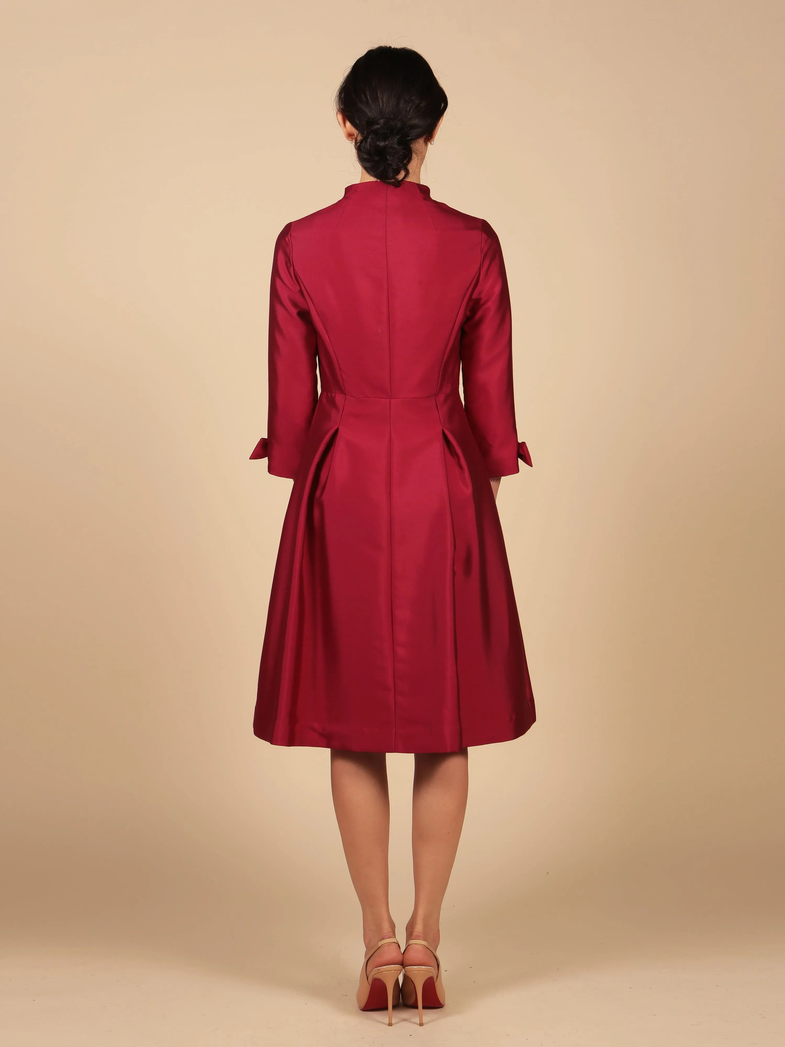 Astor Silk and Wool Dress Coat Rosso