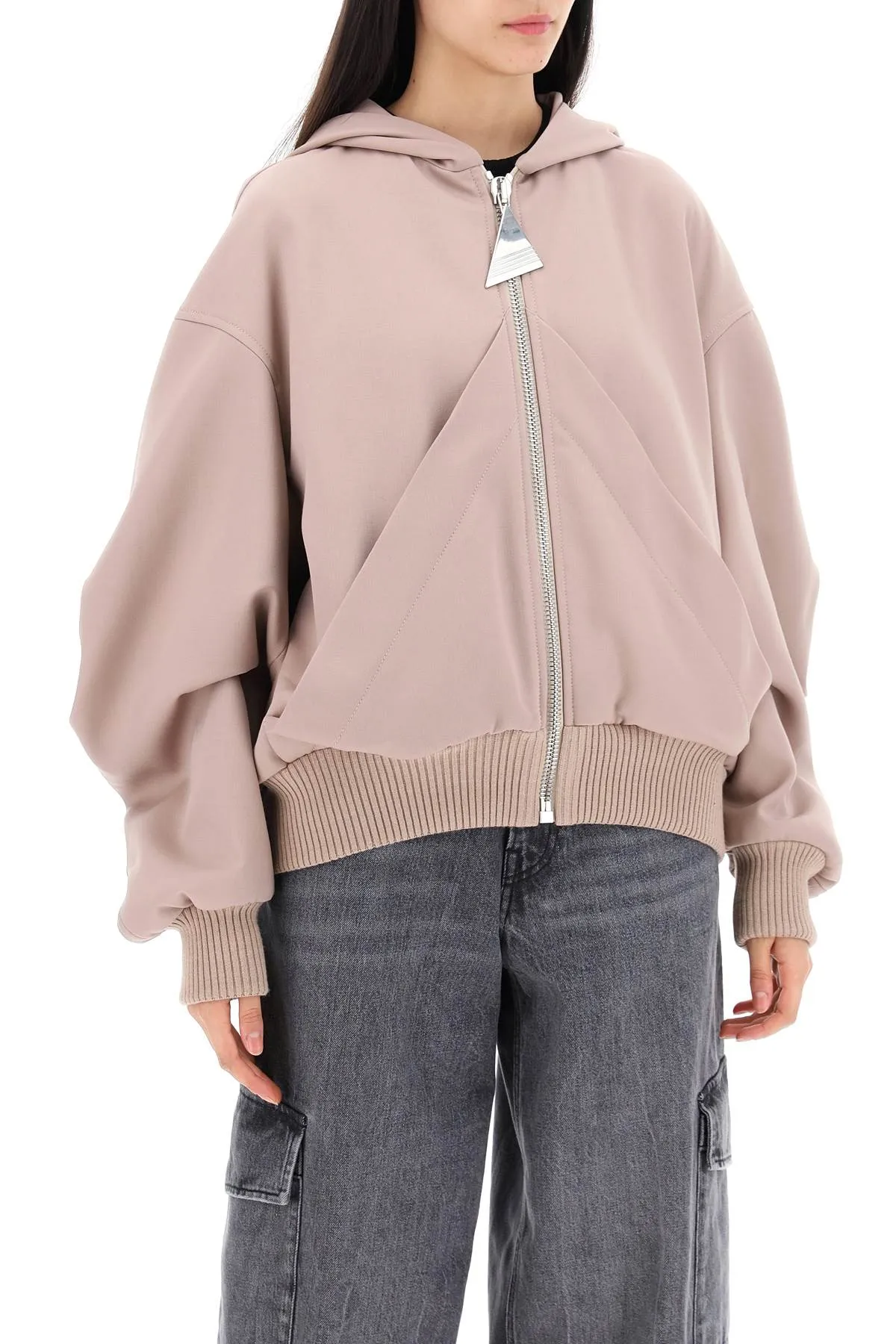 beige oversized hooded bomber jacket