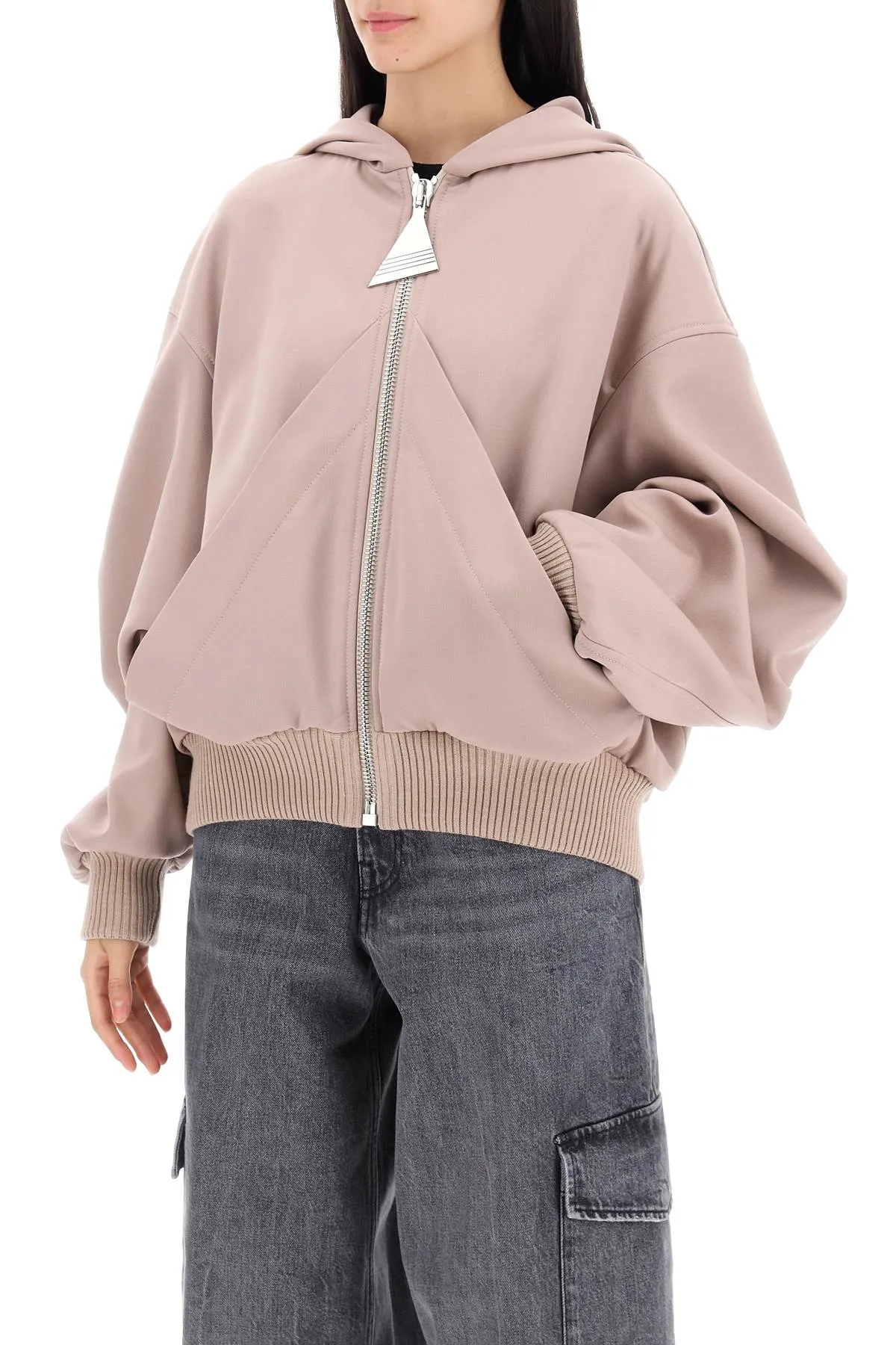 beige oversized hooded bomber jacket