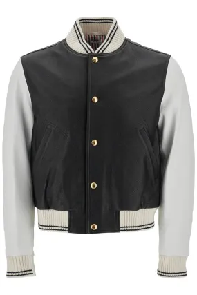 black leather varsity jacket