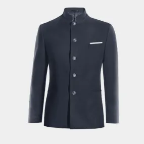  Blazer cuello mandarín azul marino de entretiempo y pañuelo