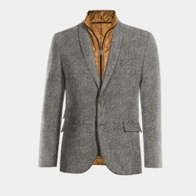  Blazer gris claro de donegal tweed solapa redonda