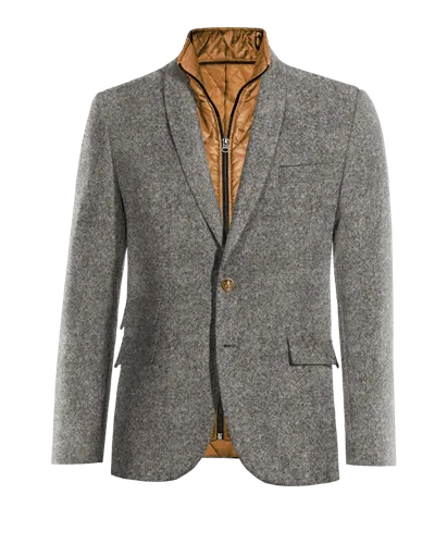  Blazer gris claro de donegal tweed solapa redonda