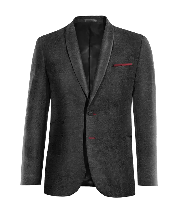  Blazer negro Ónix de terciopelo paisley solapa redonda