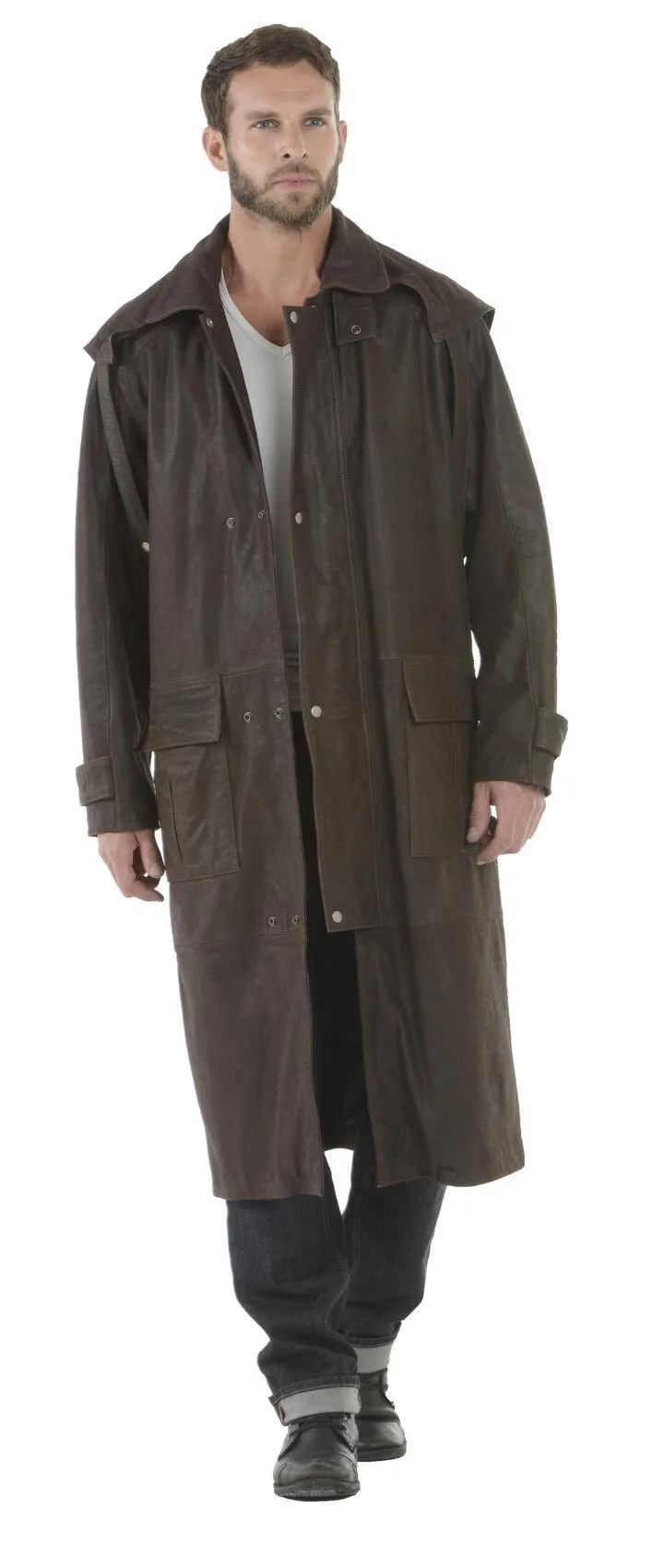 Brown leather coat clint