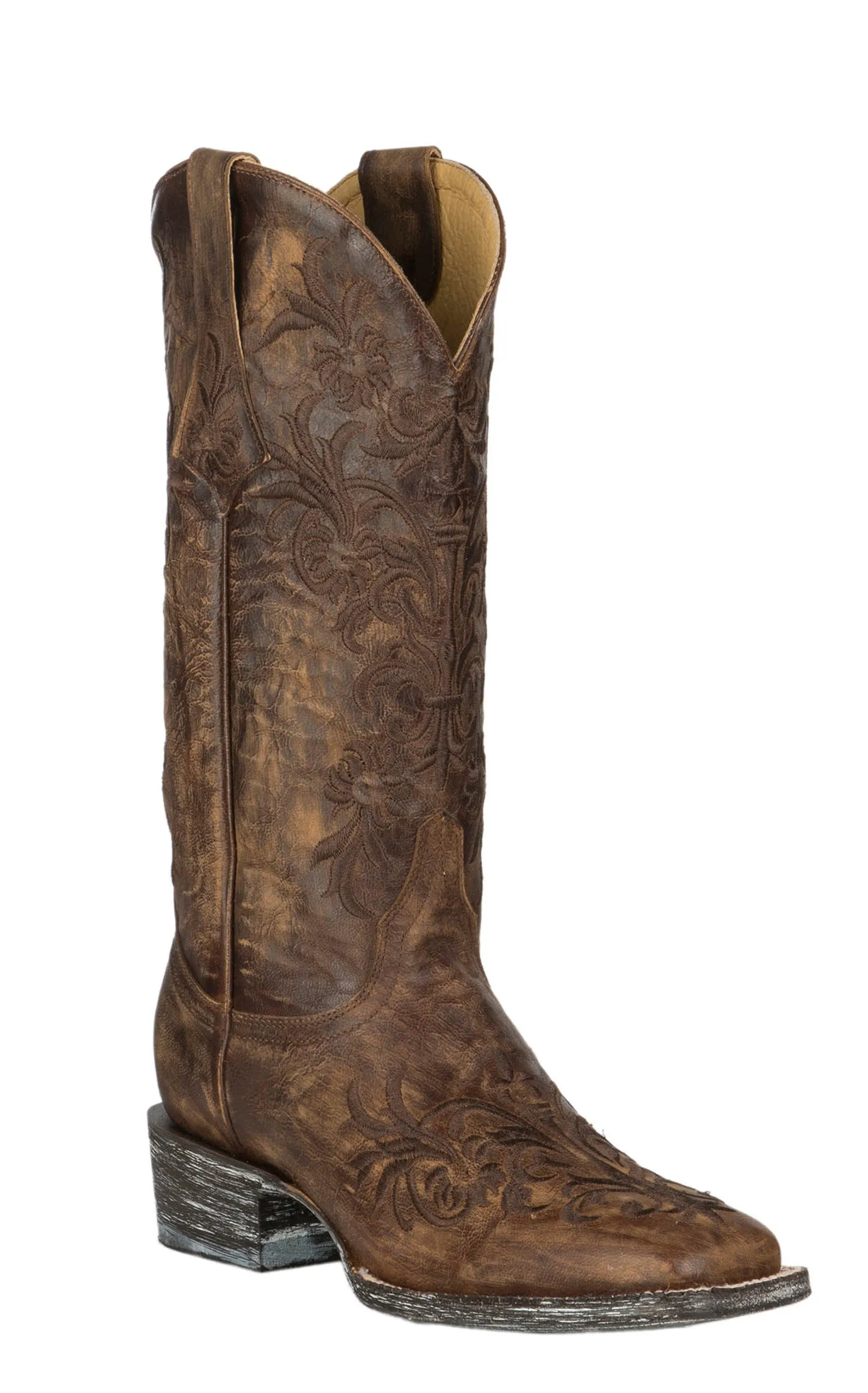 Cavender's Women's Vintage Brown with Brown Embroidery Square Toe Cowboy Boots