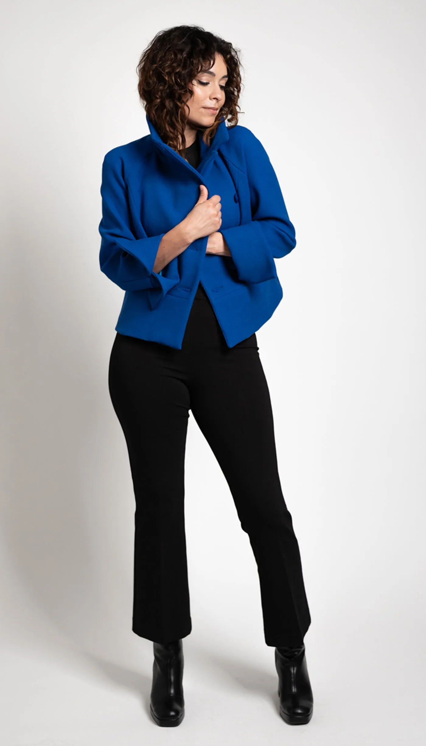 Cropped Notch Collar Jacket Royal