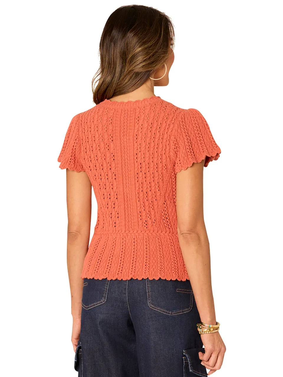 DEMOCRACY/KELLWOOD SWEATER *MISSY* SHORT SLEEVE ROUND NECK CROCHET