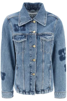 denim jacket with patch, J1436, mid blue stone