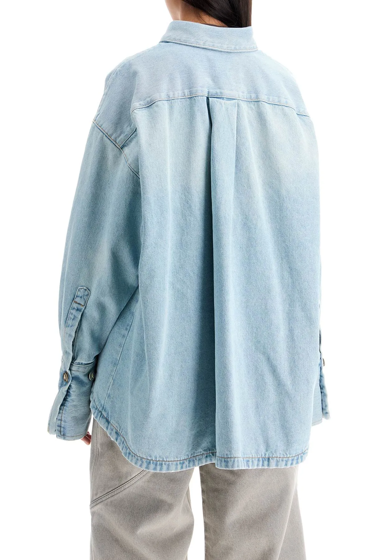 Denim shirt with slit feature.