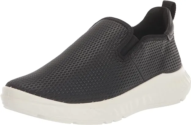 ECCO Womens Athletic Slip On Sneaker- Black Embossed Leather