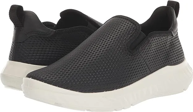 ECCO Womens Athletic Slip On Sneaker- Black Embossed Leather