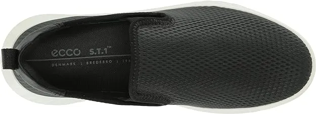 ECCO Womens Athletic Slip On Sneaker- Black Embossed Leather