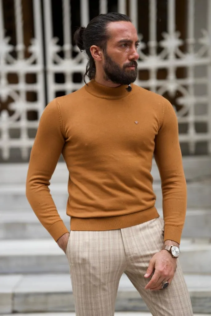 Empire Camel Slim Fit Mock Turtleneck Sweater