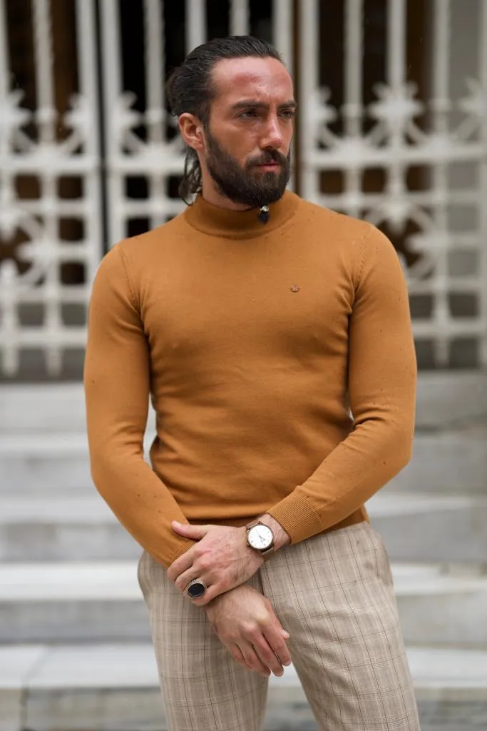 Empire Camel Slim Fit Mock Turtleneck Sweater