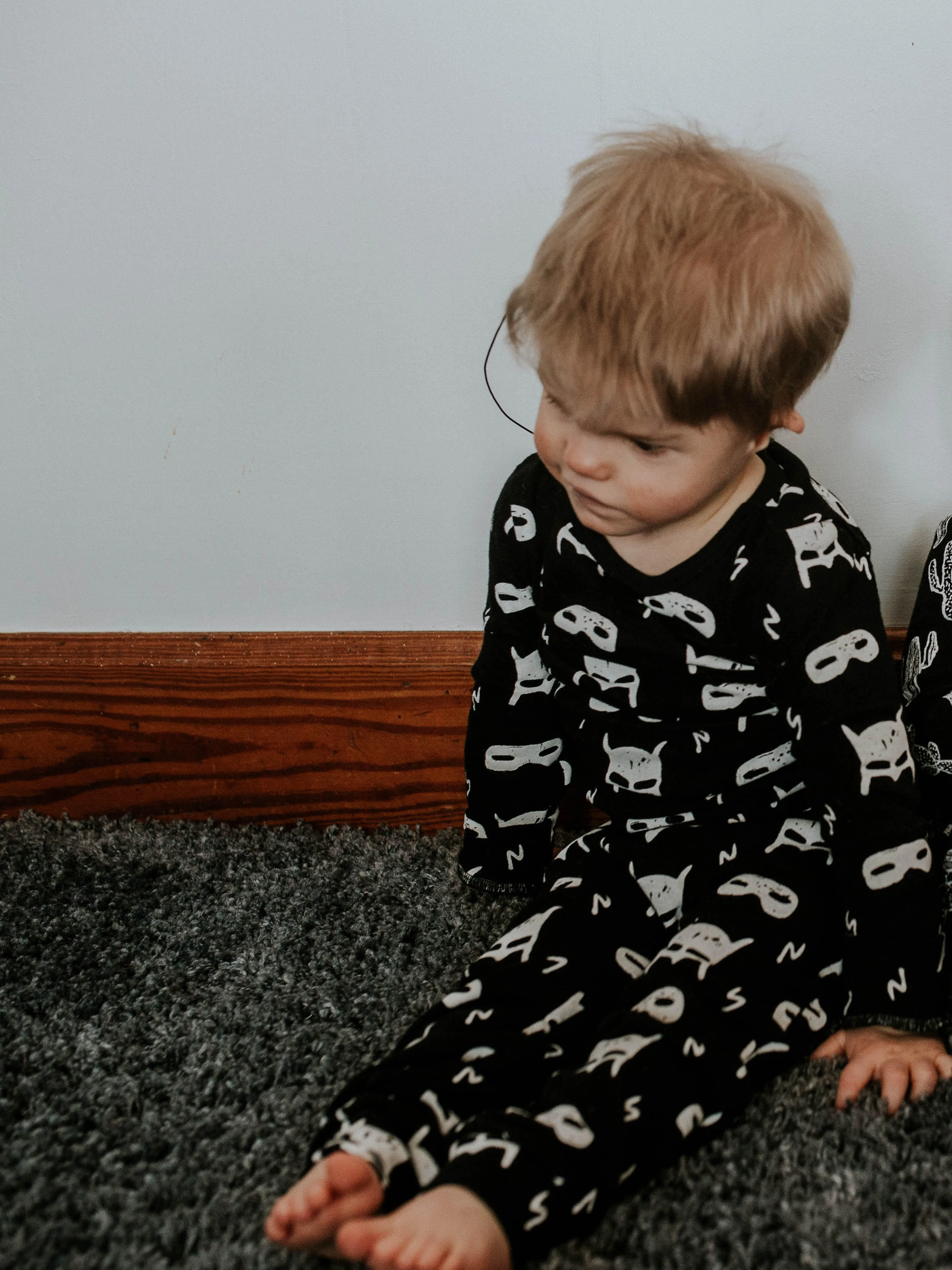 FINAL SALE - Organic Pajama Set -  WHITE ON BLACK HERO STRUCK