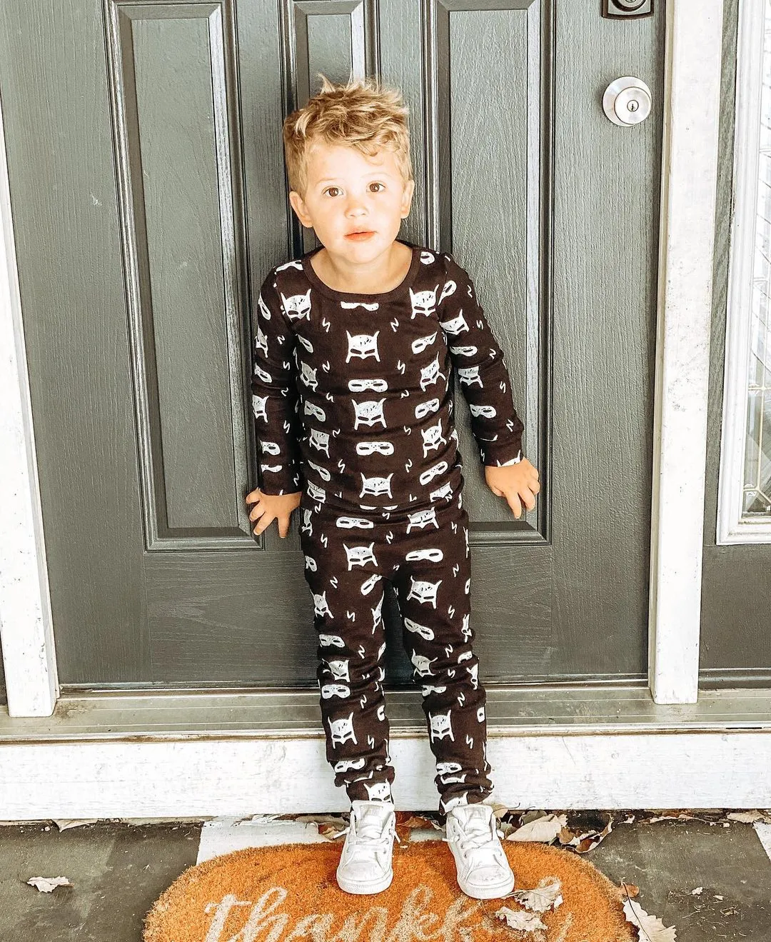 FINAL SALE - Organic Pajama Set -  WHITE ON BLACK HERO STRUCK