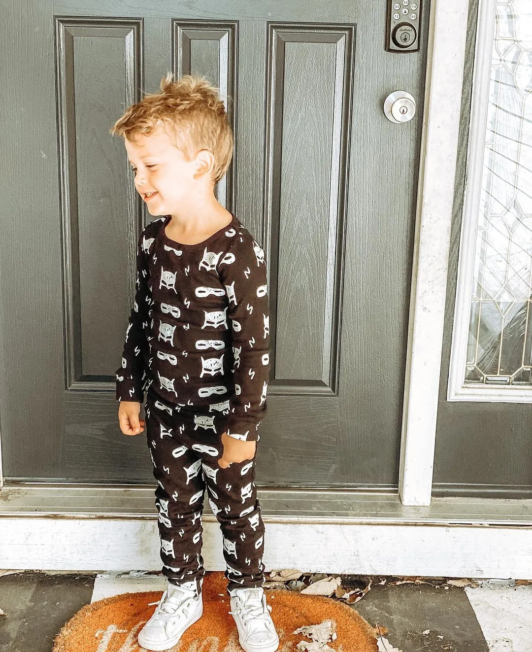 FINAL SALE - Organic Pajama Set -  WHITE ON BLACK HERO STRUCK