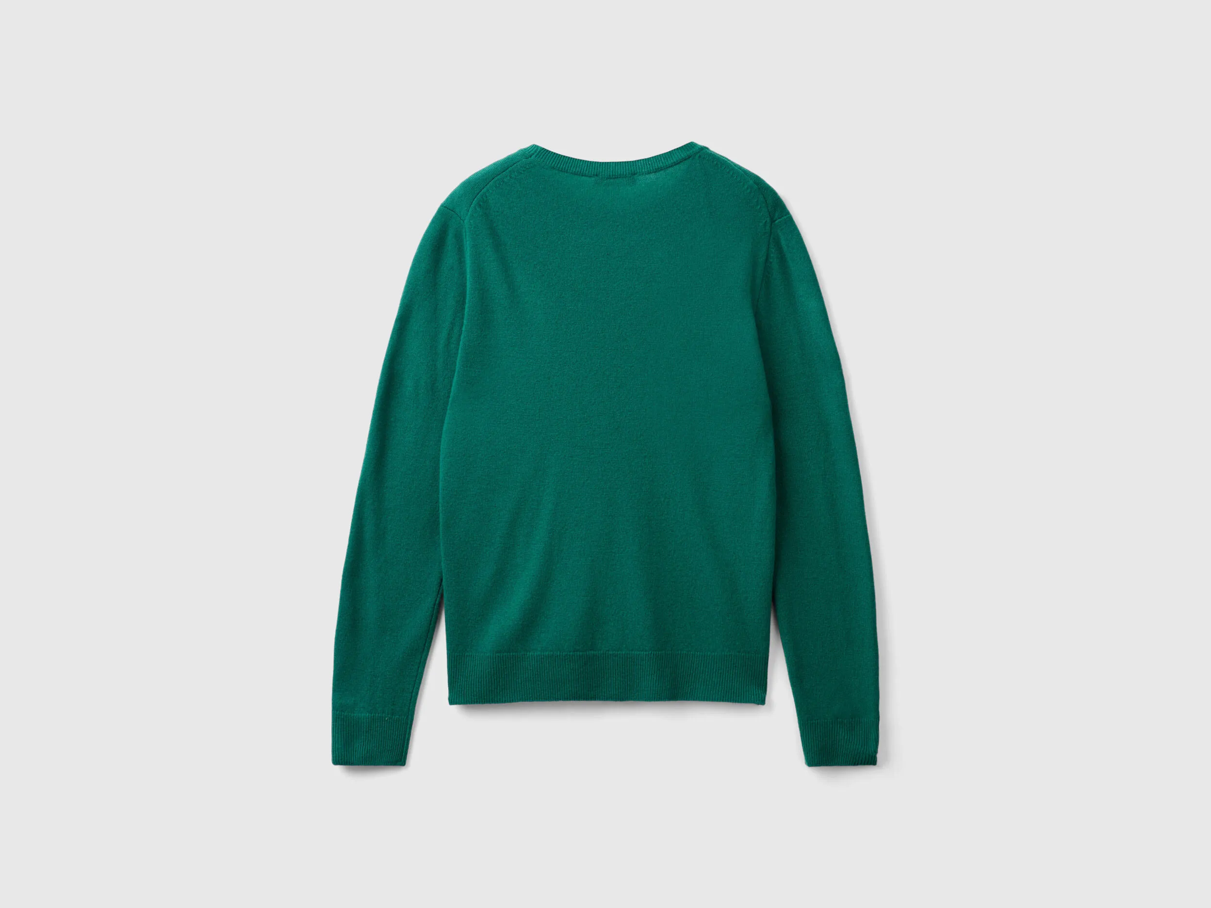 Forest green crew neck sweater in pure Merino wool - Dark Green | Benetton