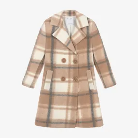 Girls Beige Checked Coat