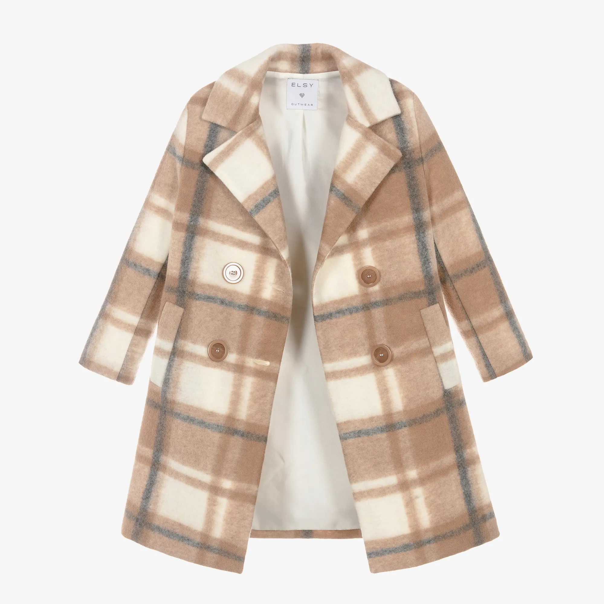 Girls Beige Checked Coat