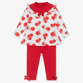 Girls Red Roses Cotton Leggings Set