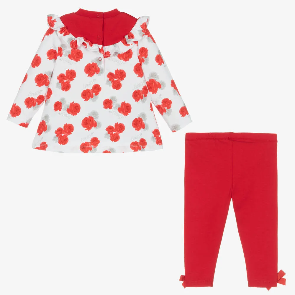 Girls Red Roses Cotton Leggings Set