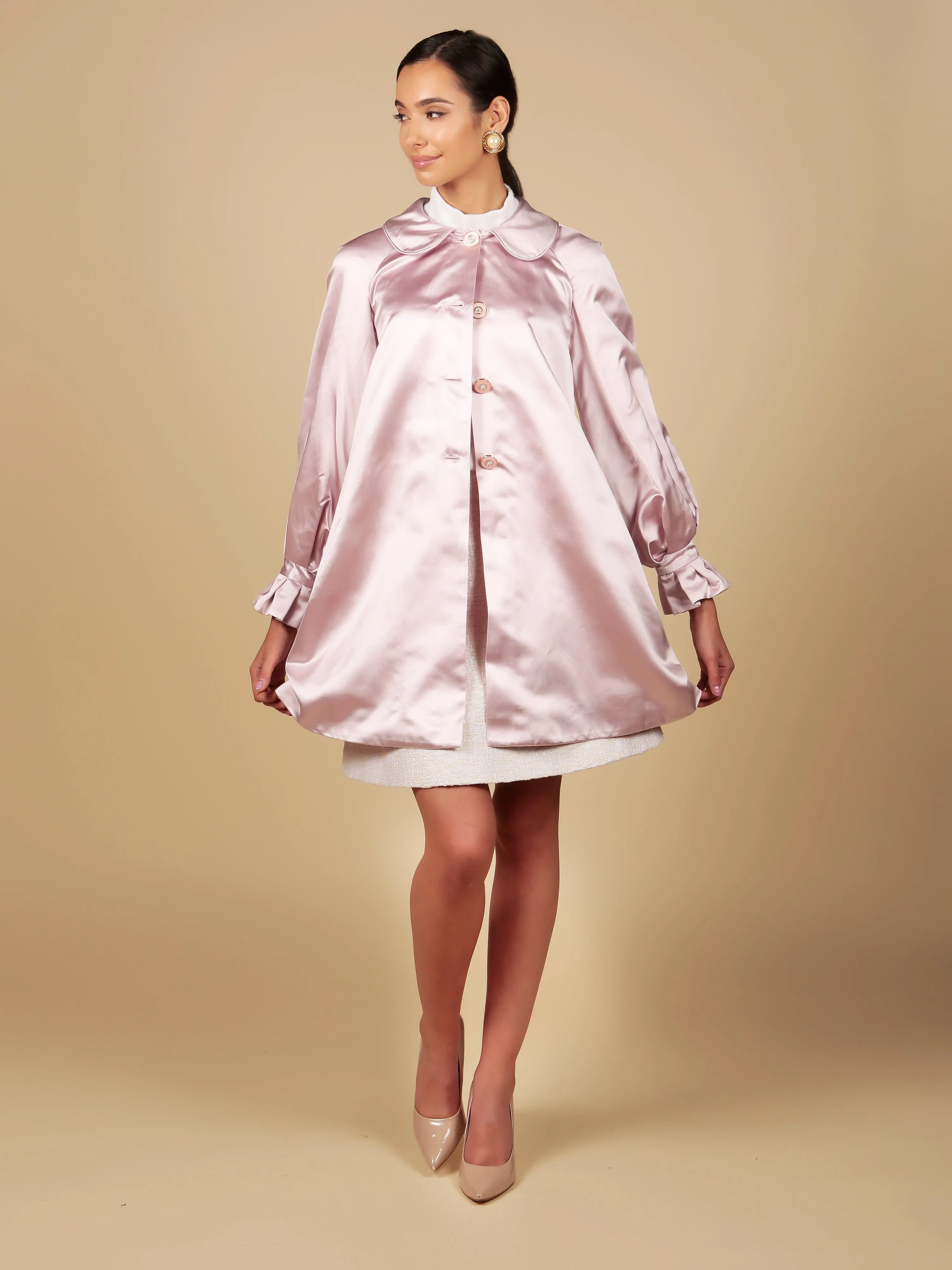 'Golightly' Silk Duchess Evening Coat in Rosa - Limited Edition