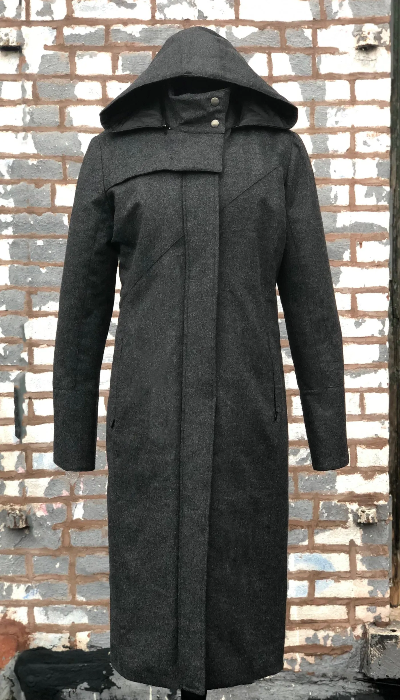 Hooded Maxi Coat in Charcoal Storm Wool with Quilted Liner and Thinsulate