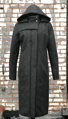 Hooded Maxi Coat in Charcoal Storm Wool with Quilted Liner and Thinsulate