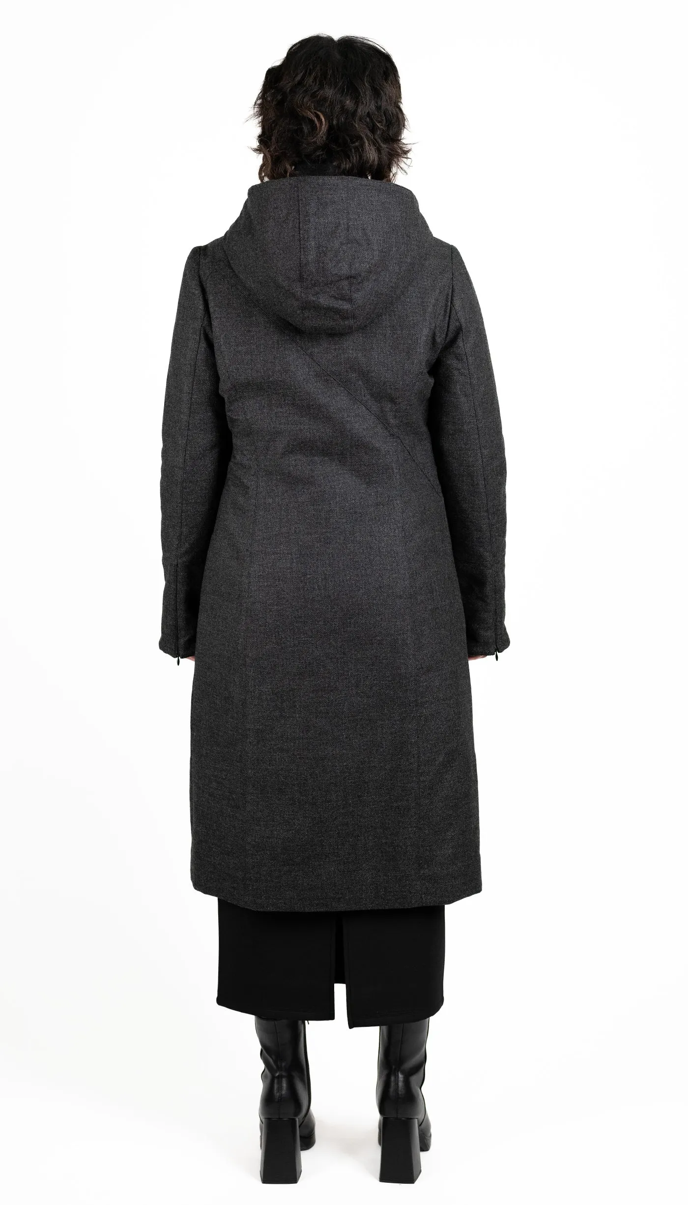 Hooded Maxi Coat in Charcoal Storm Wool with Quilted Liner and Thinsulate