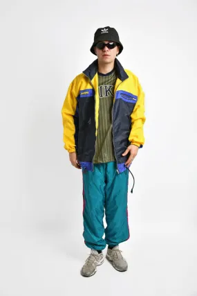 Hooded retro windbreaker coat blue yellow