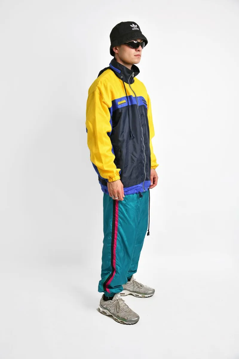 Hooded retro windbreaker coat blue yellow