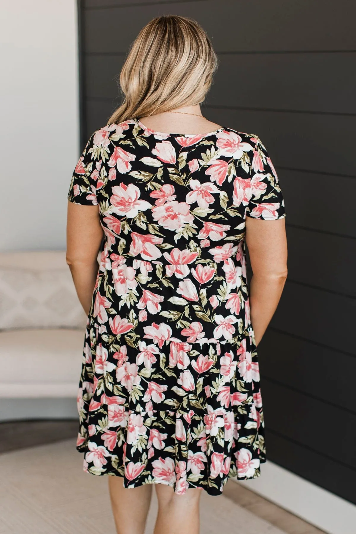 Important Things In Life Floral Dress- Black