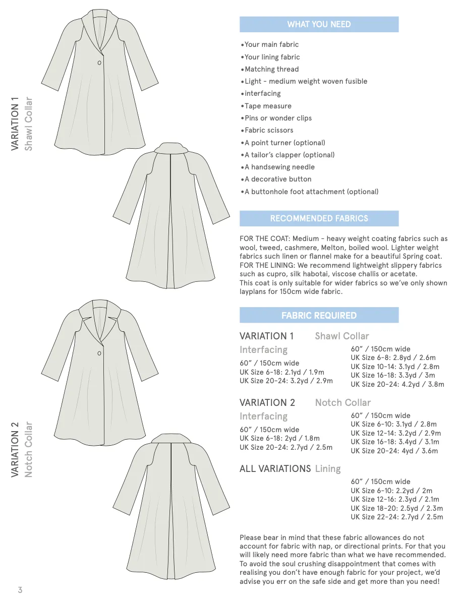 Juliet Coat Sewing Pattern PDF