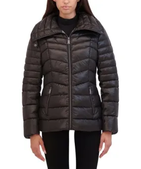 Kenneth Cole Chevron Quilted Cire Puffer Coat