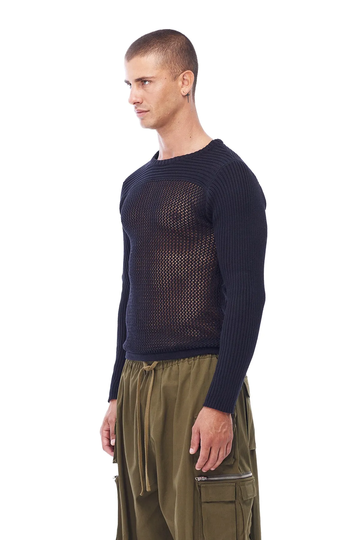 KNIT MESH SWEATER IN BLACK