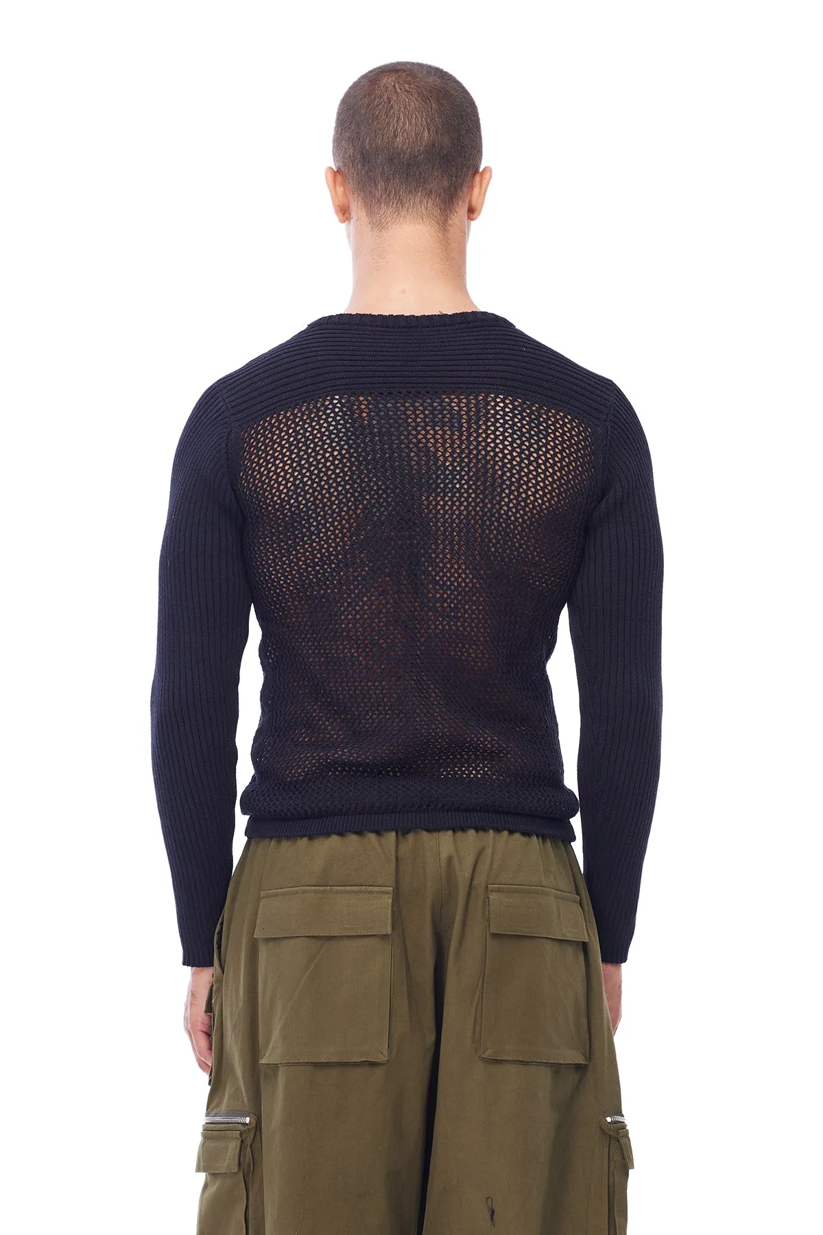 KNIT MESH SWEATER IN BLACK