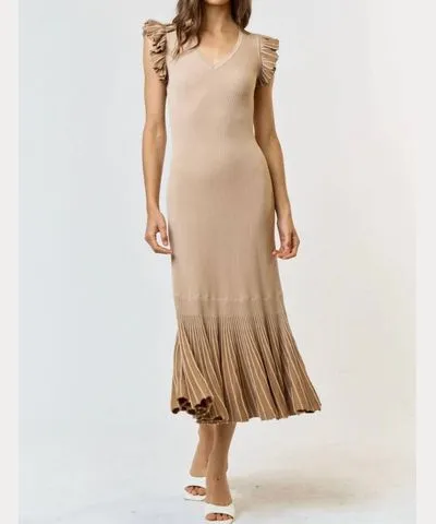 lalavon The Afterglow Plated Knit Dress In Sand