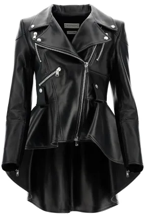 leather biker jacket with peplum design